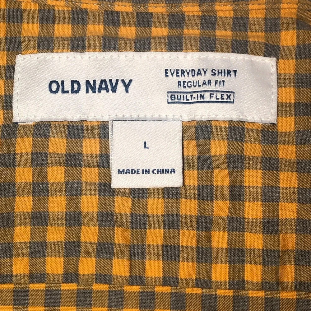 NWT Old Navy Mens Button Down Shirt Yellow Gray Gingham Size Large Cotton Casual - Picture 5 of 9
